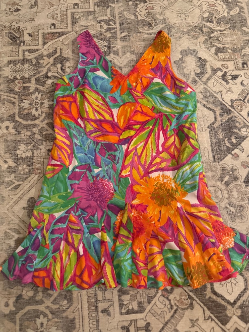 Ralph Lauren Tropical Floral V neck floral dress Size 14